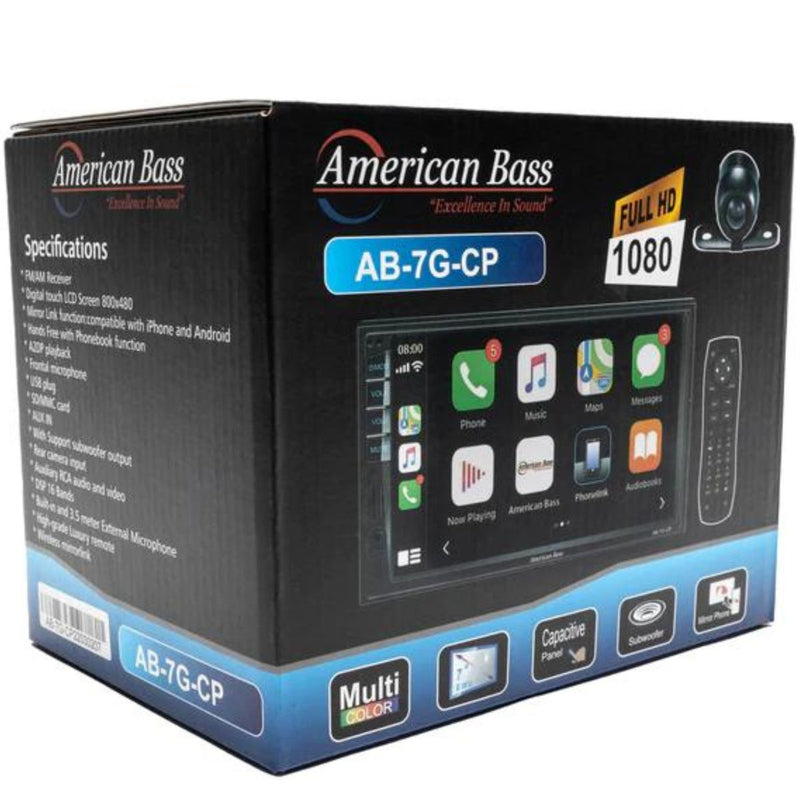 American Bass 7" Touchscreen MP5 Apple CarPlay & Android Auto Sub & Camera Outs