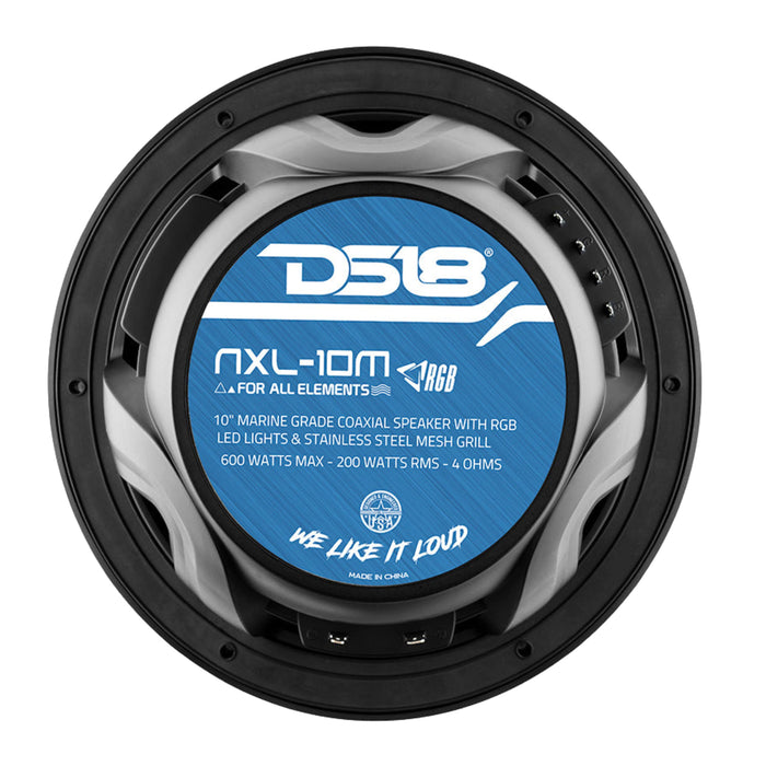 DS18 Pair 10" 2-Way 1800W 4 Ohm Marine Speakers with Bullet Tweeter & RGB-Black