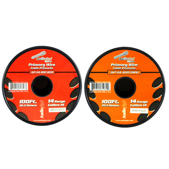 Audiopipe 2 Pack of 14ga 100ft CCA Primary Ground Power Remote Wire Red & Orange