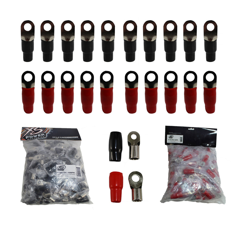 10 Red + 10 Black XS Power 0 AWG 8.5MM Ring Terminals Nickel Plated XS-RT0S