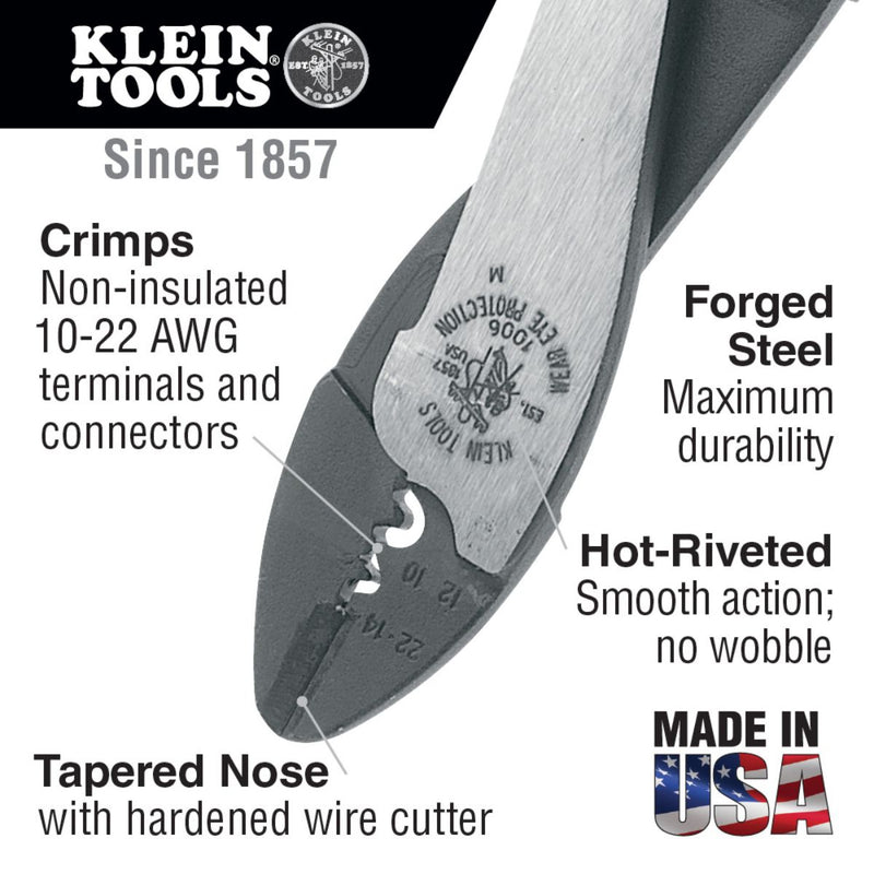 Klein Tools 9" Wire Cutter Crimper 1022 AWG Non-Insulated IB1006
