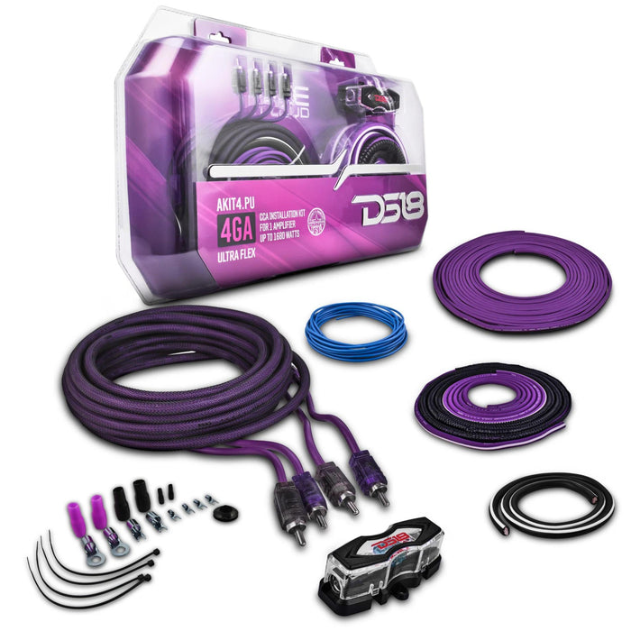 DS18 AKIT4 CCA 4-Gauge Amplifier Installation Kit - Purple / DS-AKIT4-PU