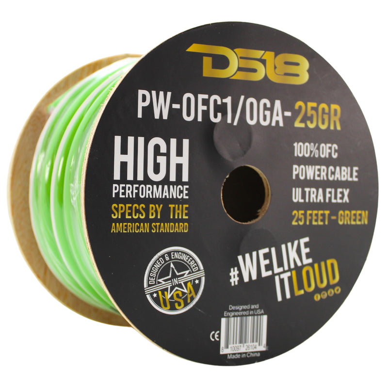 DS18 Ultra Flex 100% OFC 0GA Ground Power Wire Neon Green Lot Cut By The Foot