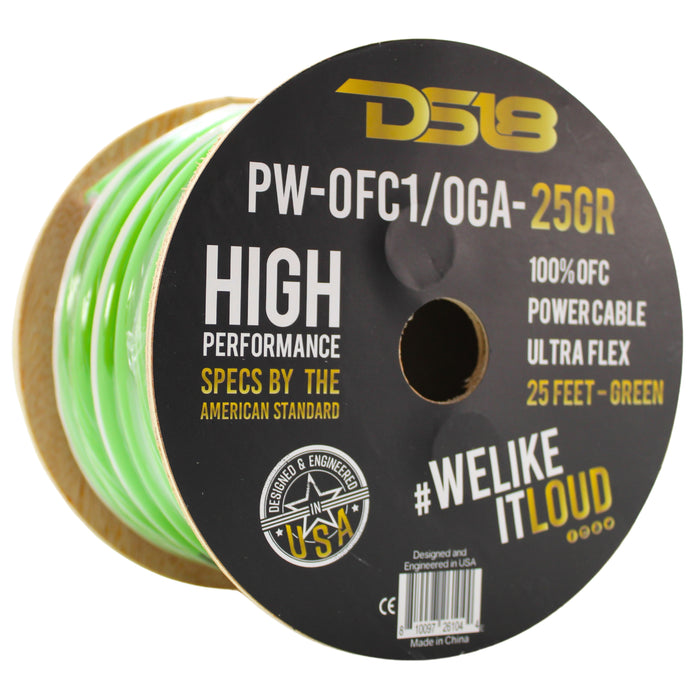 DS18 DS-PWOFC-0GA Ultra Flex 100% OFC 0GA Ground Power Cable Wire Neon Green Lot