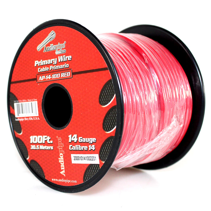 Audiopipe (2) 14ga 100ft CCA Primary Ground Power Remote Wire Spool Red & White