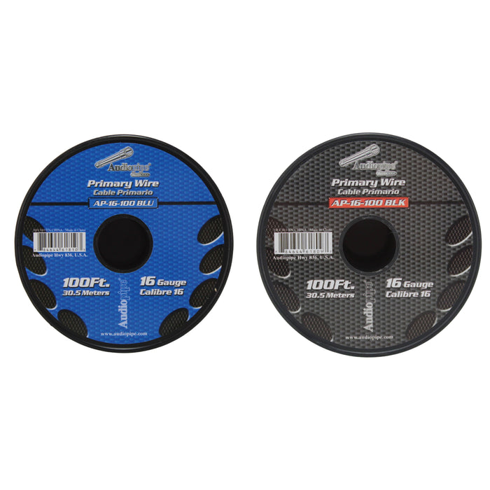 Audiopipe 2 Pack of 16 Gauge 100 ft Spool of CCA Primary Speaker Wire Black