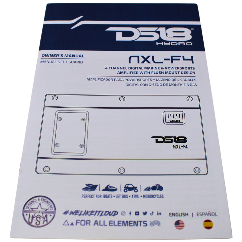 DS18 1200W 4-Ohm 4-Ch Full Range Class D Marine & Powersports Amplifier NXL-F4