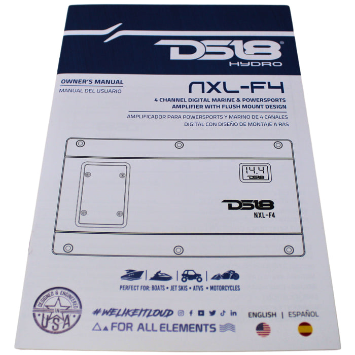 DS18 NXL-F4 4-Ch Marine & Powersports Amplifier Class D 1200W Flush Mount IPX67