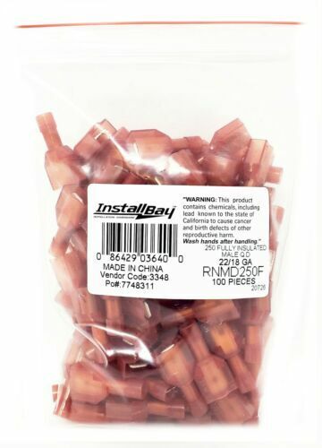 AWG RED 22-18 Male Insulated Nylon Speaker Connectors 100pcs T Tap compatible