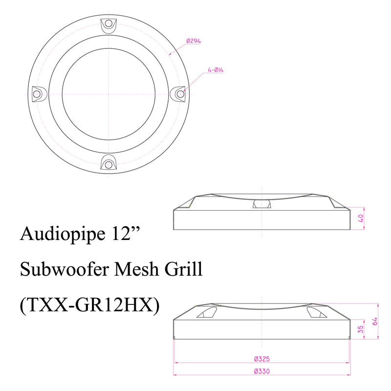 Audiopipe 12"Universal Subwoofer Grill in Black for Tall Surround Subwoofers