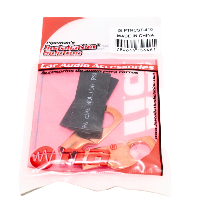 Pair of 4 Gauge 5/16 Inch Solder-Style Copper Ring Terminal Lugs w/ Heat Shrink