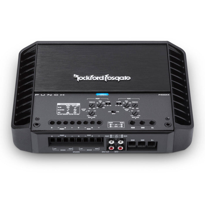 Rockford 400W 4CH. Amp w/ pairs of 4"x6" & 5.25" 4 Ohm 2-Way Car Audio Speakers