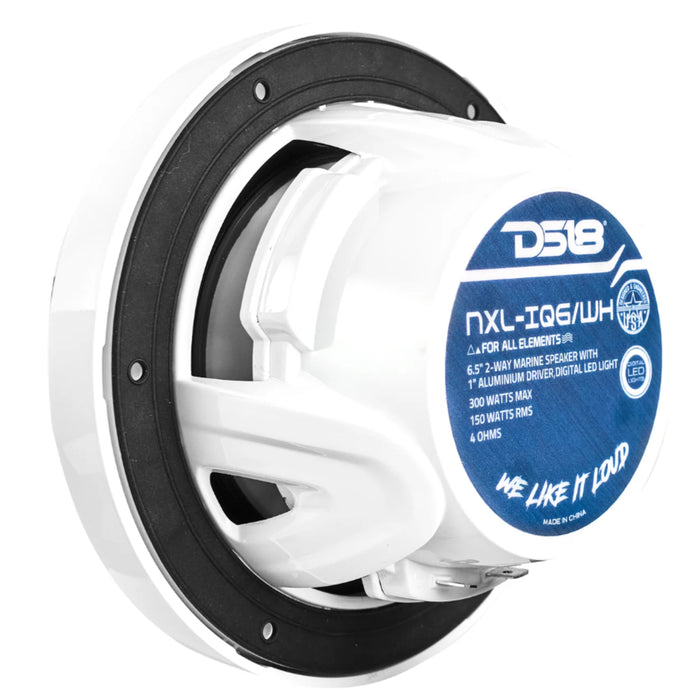 DS18 6.5" 2-Way 150 Watt RMS 4-Ohm RGB LED Coaxial Marine Speaker White