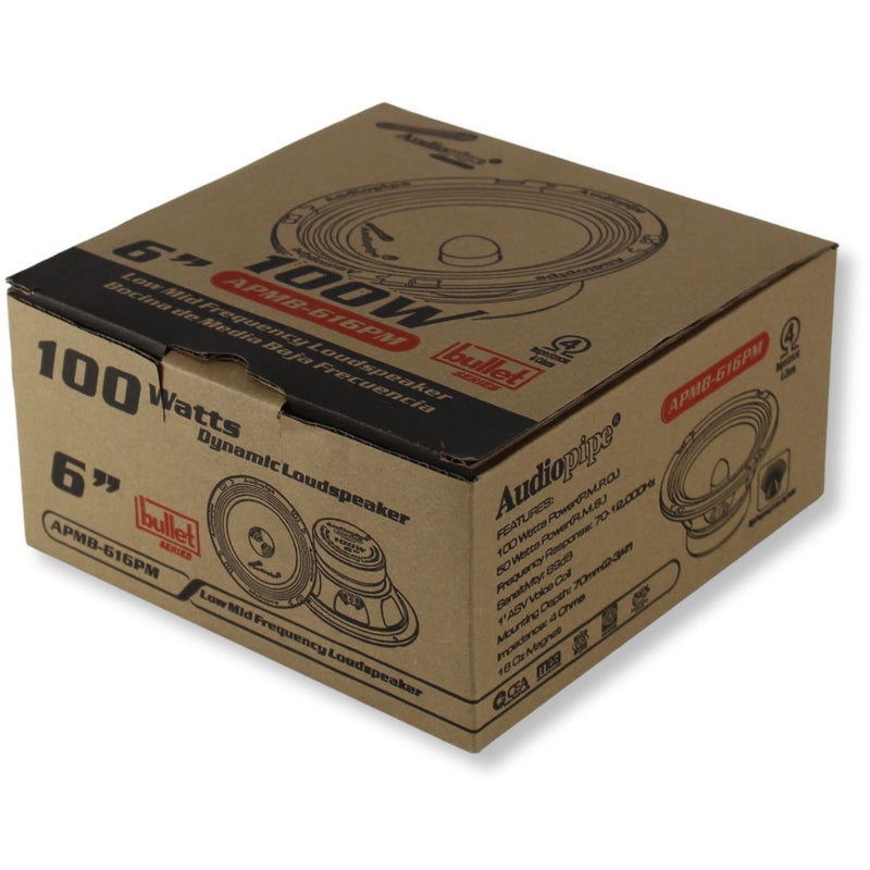 6.5" 50 Watt 4-Ohm Car Audio Midrange Loudspeaker W Bullet Resonator APMB-616PM