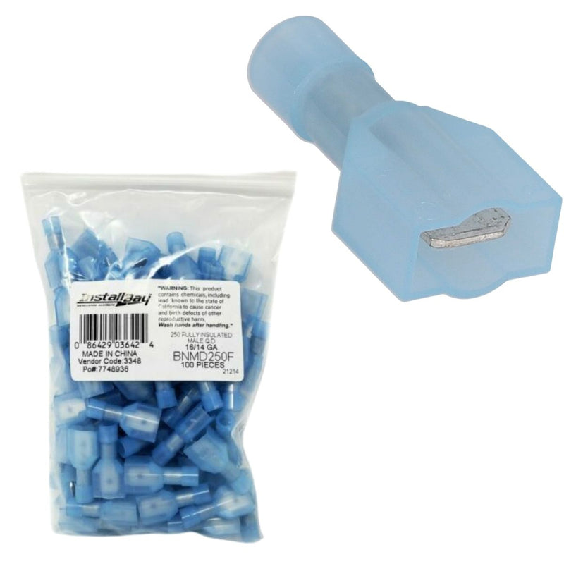 Install Bay 16-14 AWG Male Insulated Nylon Quick Disconnect 100pcs Blue BNMD250F