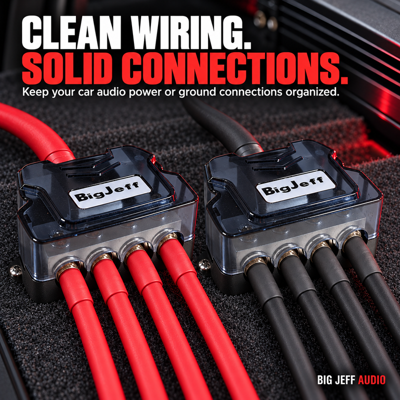 Big Jeff Audio DB14 4-Way Distribution Power Ground Block 1x 0Ga 4x4 AWG 2 Pack