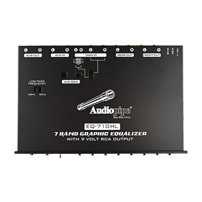 Audiopipe 7 Band 9V Half-Din Line Driver Graphic Equalizer with Hi/Lo EQ-710HL