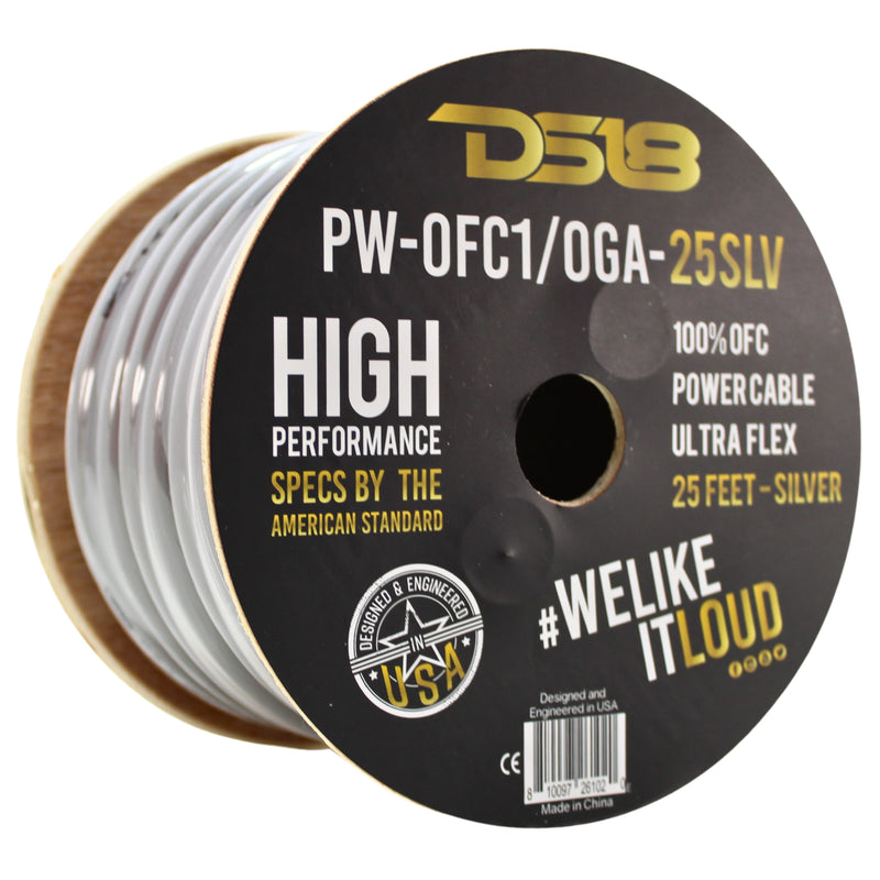DS18 Ultra Flex 100% OFC 0GA Ground Power Wire Silver Lot Cut By The Foot