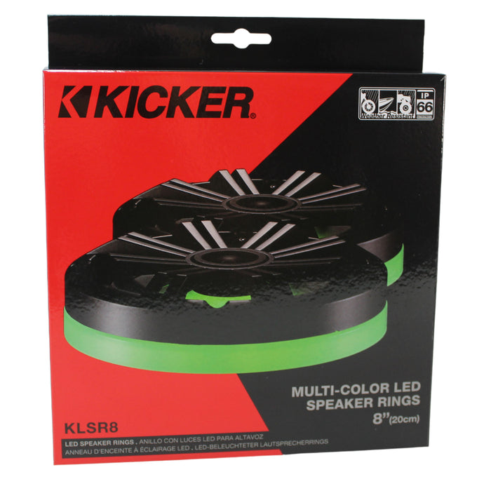 Kicker Weather-Proof LED Lighted Rings for 8" Speakers IP66 (Pair) 47KLSR8