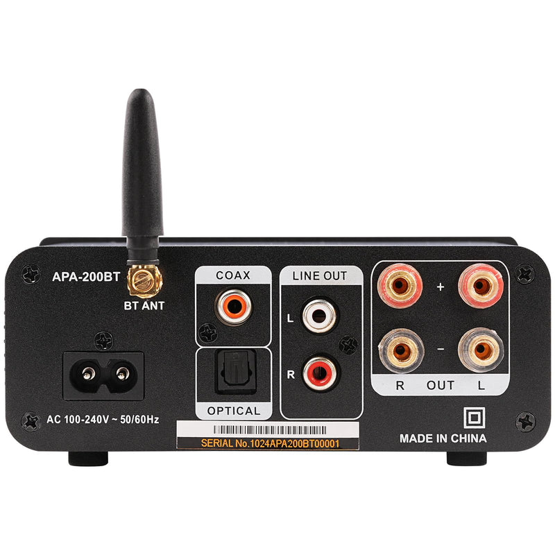 Mini 200W 2 Channel Bluetooth/MS/AUX/Coaxial/Optical Bookshelf Amplifier