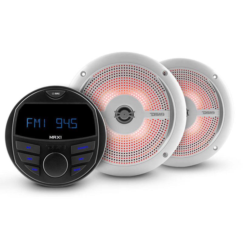 DS18 MRX16SL/WH Multimedia Marine Radio w/ 100W 4-Ohm 2 Way Slim Speaker Package