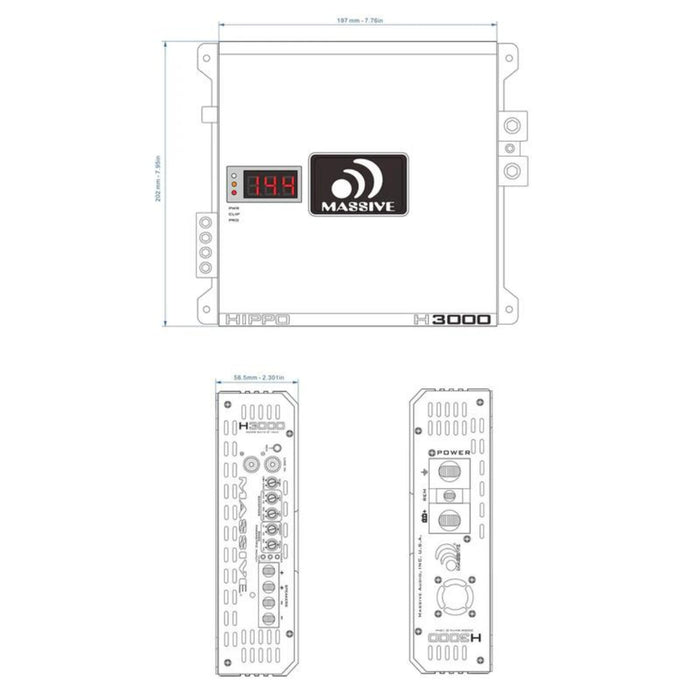 3000W RMS 1-Ohm Monoblock Amplifier Massive Audio HIPPO Series MA-H3000