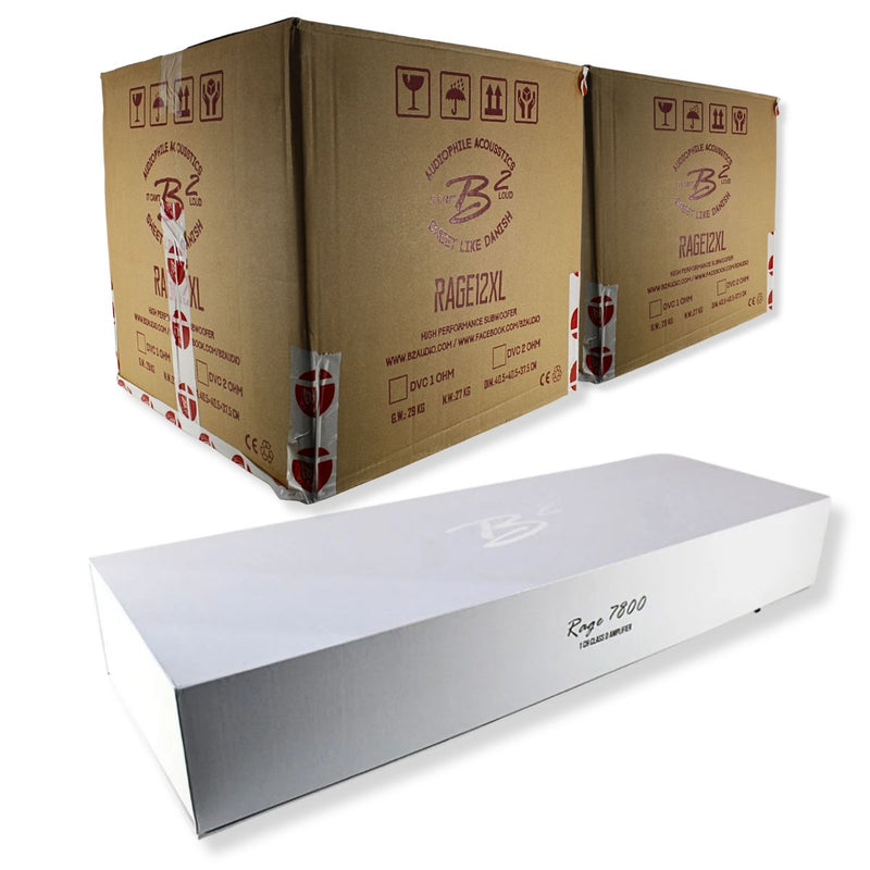 Dual RAGEXL V2 12" 3500W RMS D1 Subwoofers & RAGE 7800W 1-Ohm Mono Amplifier