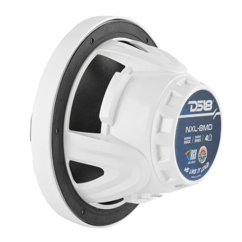 DS18 8" 250W RMS 4-Ohm Marine 2-Way Hybrid Speaker Pair w/ RGB LED NXL-8MD-WH
