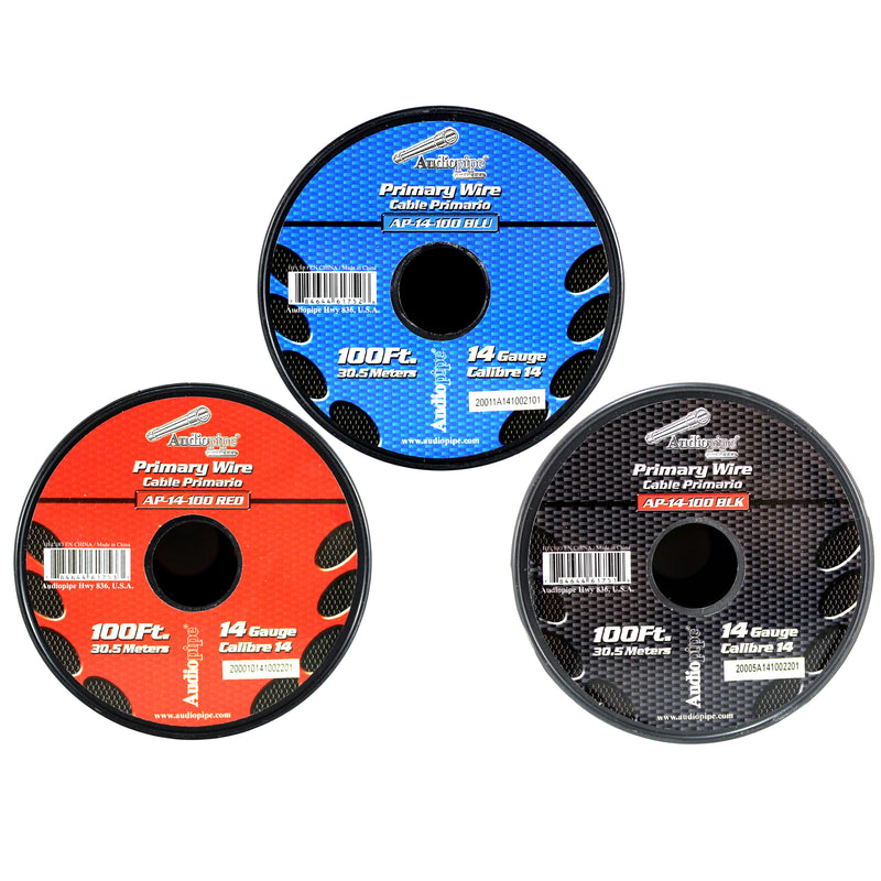 14 GA 100 FT Red Black Blue Stranded Spools of CCA Primary Power Ground  Wire Cable