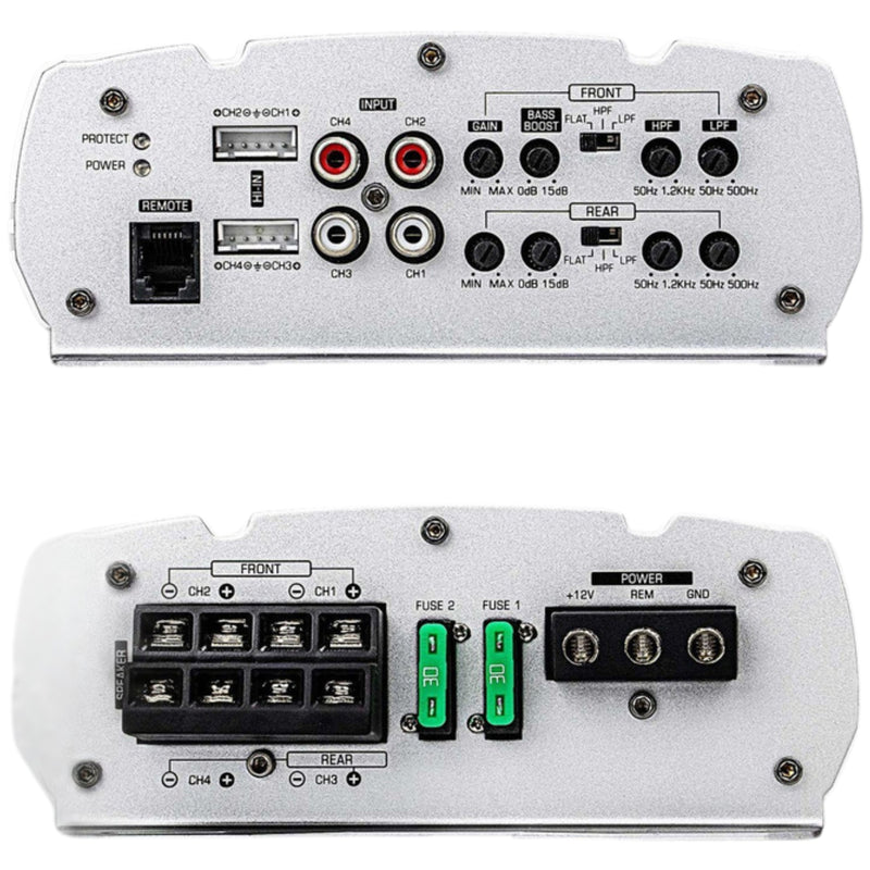 1300 Watt 2-Ohm 4-Channel Mini Mosfet Marine Amplifier w/ Remote Bass Knob