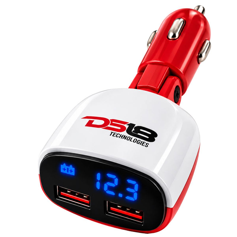 Dual USB Quick Charge 3.0 Car Charger with LED Digital Voltmeter 12V/24V Red