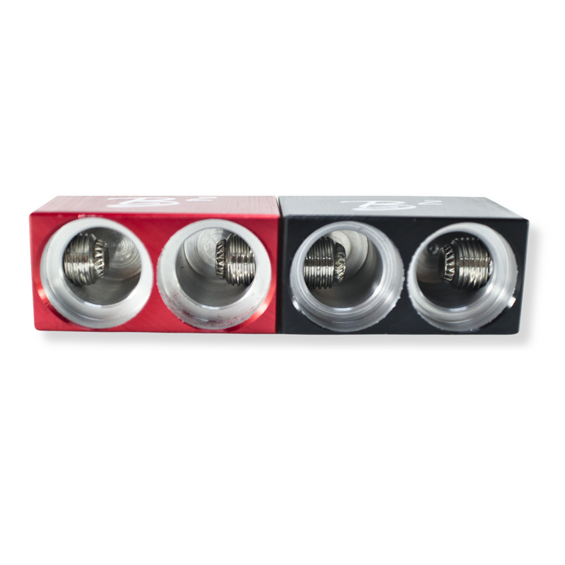 B2 Audio Dual 0GA to Single 0GA Amplifier Input Adapters Black and Red Pair