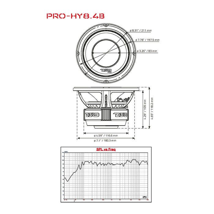 DS18 Marine / Motorcycle 8" Mid-Range Loudspeaker 500 Watt 4 Ohm Built-in Driver