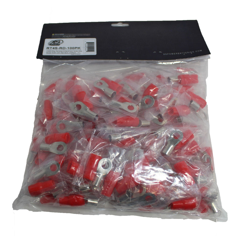 XS Power 20pk, Red 4 AWG 8.5MM Ring Terminals Nickel Plated XS-RT4S-RD