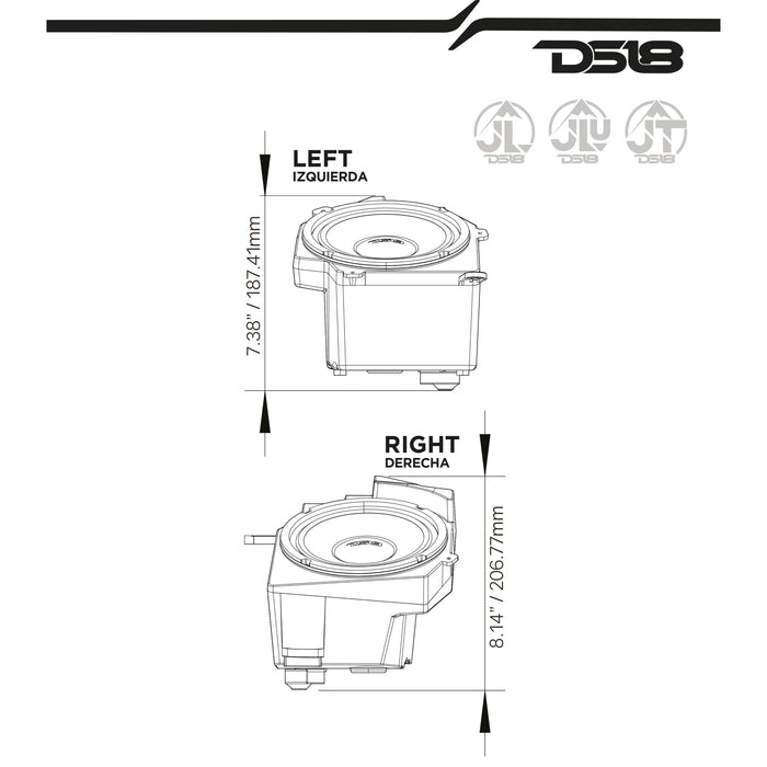 DS18 Jeep 6.5" 300W 4 Ohm Mid-Range Dash Enclosure Upgrade JL, JLU and JT JP6