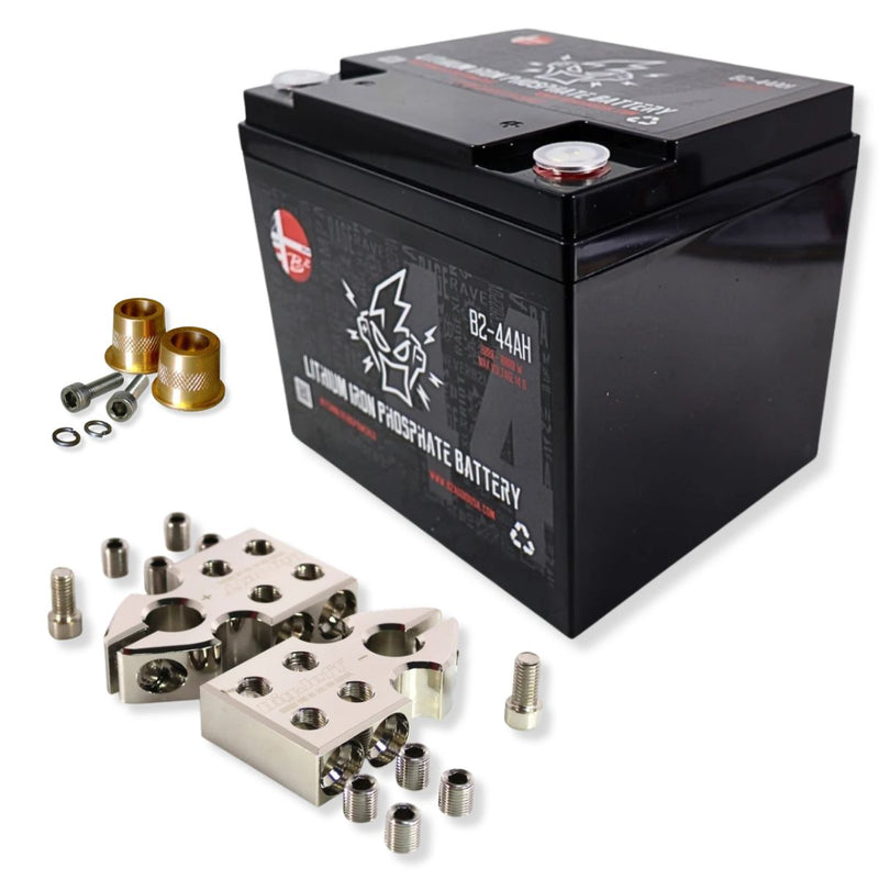 B2 Audio 44Ah 5000W LiFePO4 Battery 12V w SAE Posts & 1/0 AWG 4 Input Terminals