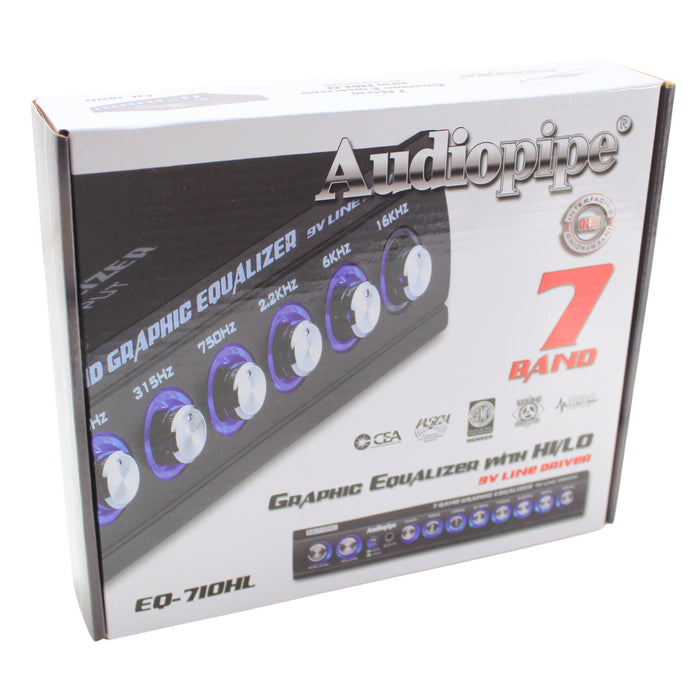 Audiopipe 7 Band 9V Half-Din Line Driver Graphic Equalizer with Hi/Lo EQ-710HL