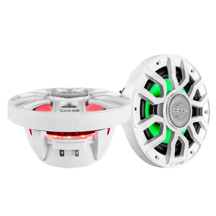 DS18 8" 2-Way 175 Watt RMS 4-Ohm RGB LED Coaxial Marine Speaker White NXL-IQ8-WH