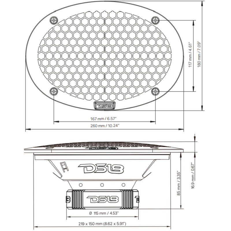 DS18 6X9" 550W 4 ohm Water Resistant Coaxial Midrange Loud Speaker PRO-ZT69