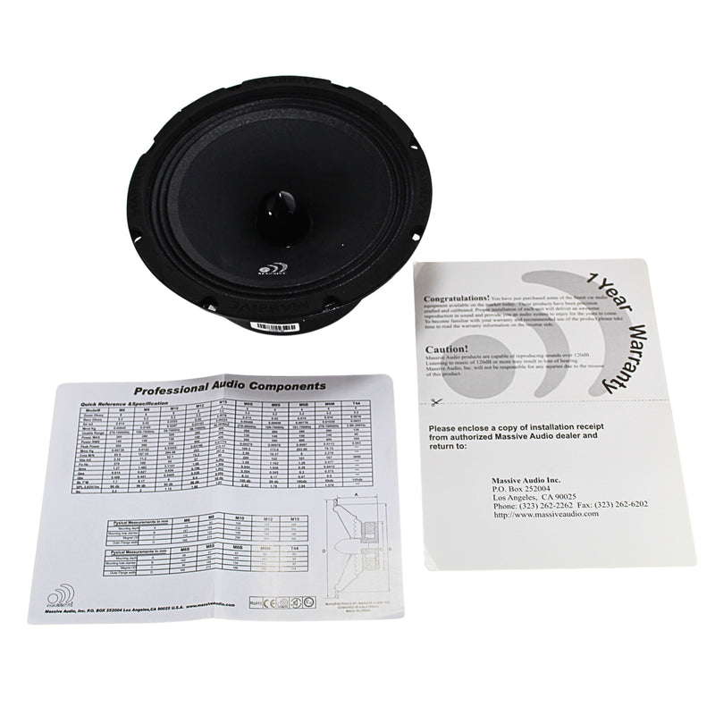 Massive Audio 8" 150 Watts RMS Loud Speaker 8 Ohm Mid Bass Bullet M8 OPEN BOX