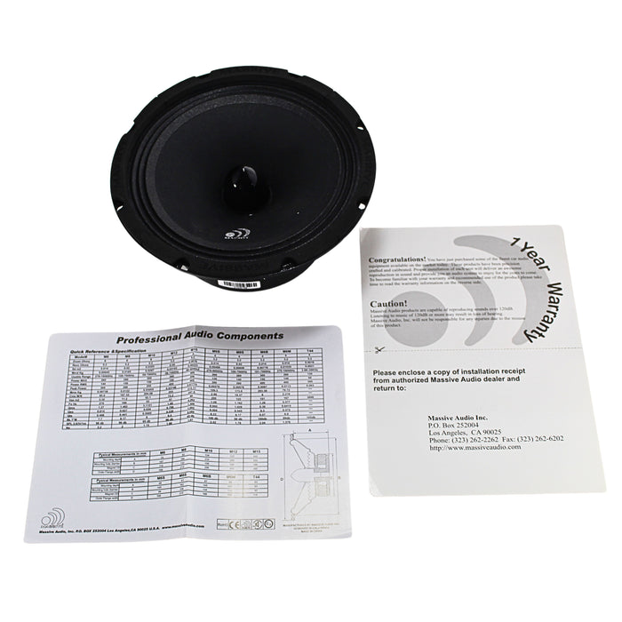 Massive Audio 8" 150 Watts RMS Loud Speaker 8 Ohm Mid Bass Bullet M8 OPEN BOX