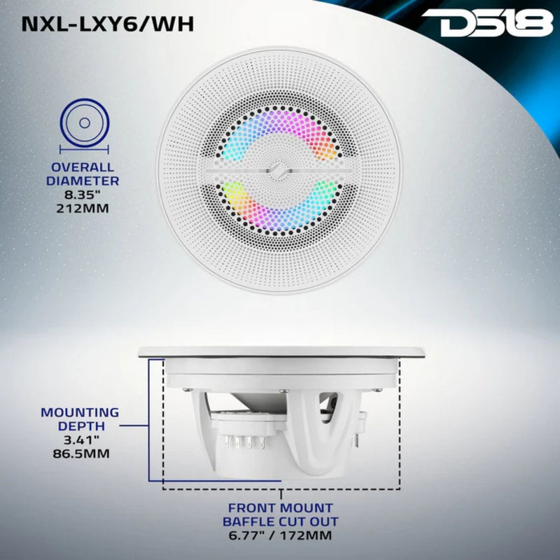 6.5" 150 W RMS 4-Ohm Marine Coaxial Speakers w/ Digital LED Ring NXL-LXY6 (Pair)