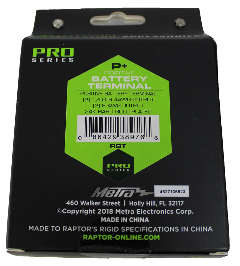 Raptor Pro Series Gold Plated 1/0 or 4AWG to 8AWG Positive Battery Terminal RBT