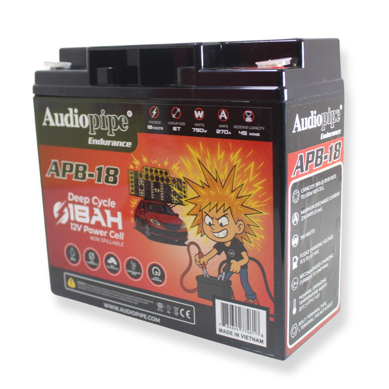Audiopipe APB-18 12V 750W 270Amp AGM Deep Cycle Power Cell Battery 18Ah