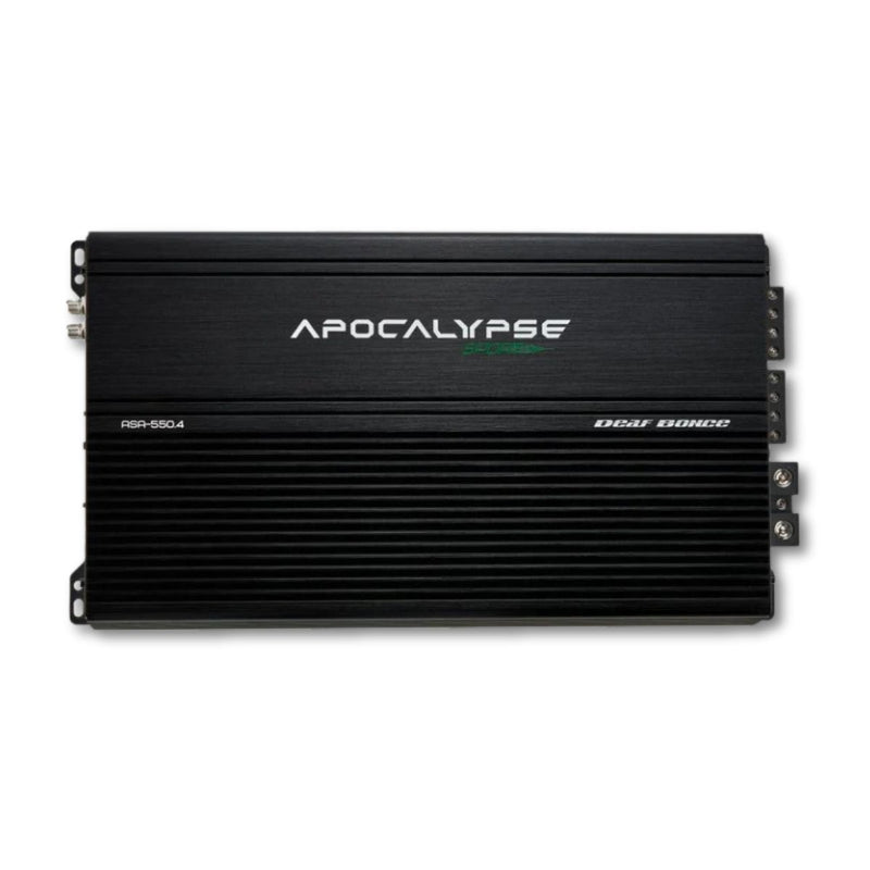 AP-ASA-550.4 Apocalypse 550 Watt 1-Ohm 4-Channel Class D Car Amplifier view of front.