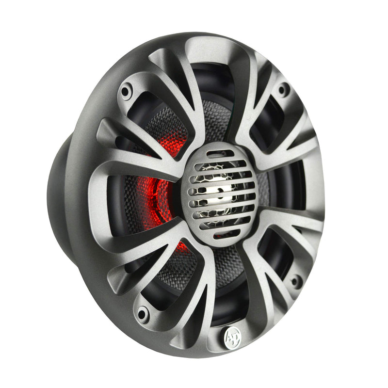 View of the front and side angle of: APMP-820LE | 8" 250W Marine Coaxial Speakers w/ LEDs for Boats & UTVs