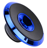Powerful 200W RMS mid-range speaker with candy blue finish. 2-way coaxial, compression horn driver, and durable 1.5” Kapton voice coil for clear sound.
