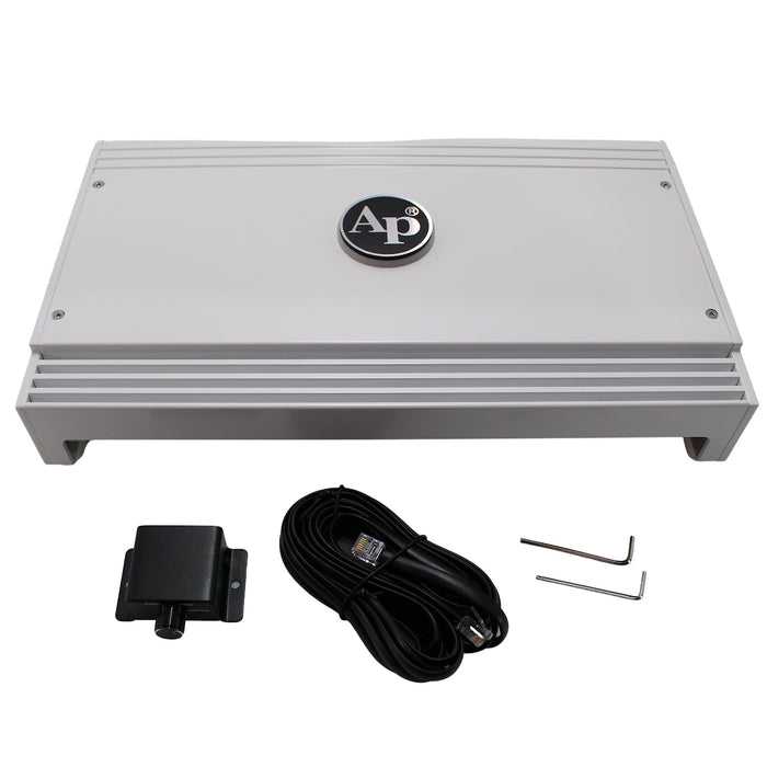 APSR-6185GS | 3000W 6-Channel Marine Amplifier for Boats & Powersports view of all included items from top down angle