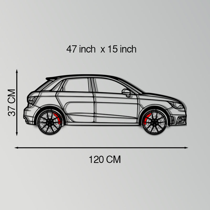 Audi A1 Metal Car Wall Art with Rotating Wheels - Handmade Car Silhouette Decor - Automotive Wall Art for Petrolheads-KAFMEKA094