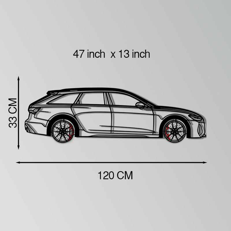 Audi RS6 Avant Metal Car Wall Art with Rotating Wheels - Super Wagon Silhouette Decor - Interactive Automotive Wall Art - KAFMEKA098